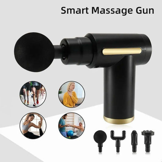 Professional Smart Percussion Massage Gun – High-Intensity Deep Tissue Muscle Massager with 4 Interchangeable Heads for Athletic Recovery & Pain Relief 5 in 1