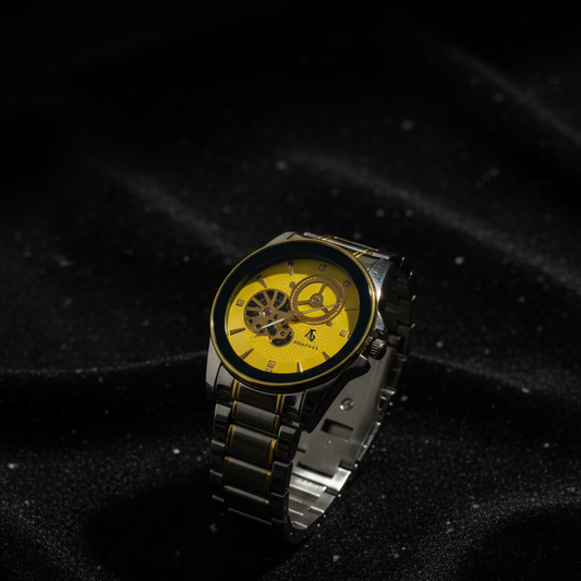 Luxury Men’s Skeleton Automatic Watch with Two-Tone Stainless Steel Bracelet and Open-Heart Dial